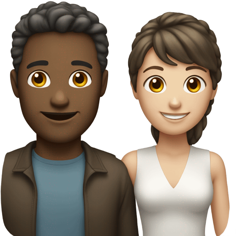 Brunette couple smiling male white woman also white with bangs   emoji