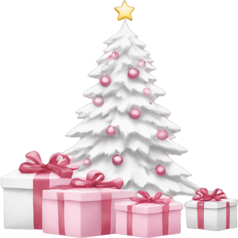 Light pink Christmas gifts under a white Christmas tree  emoji