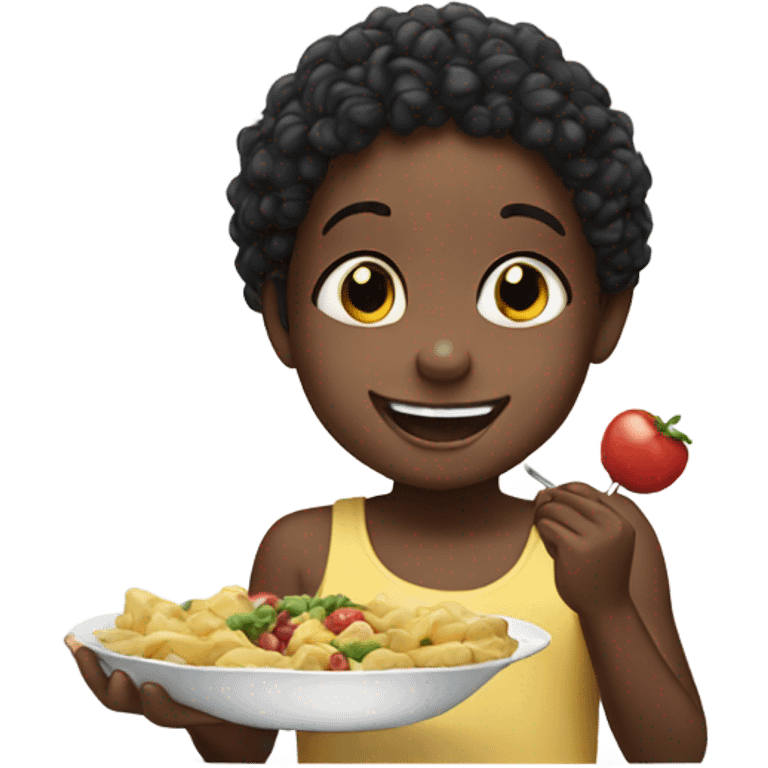 Little black kid eating emoji