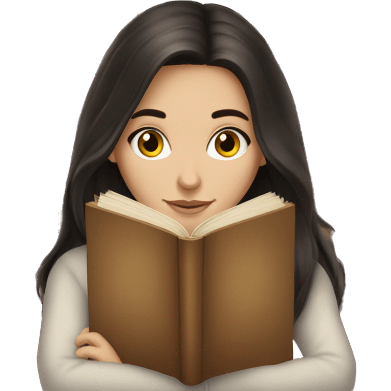 Brunette white girl with long dark hair reading a book cozily emoji