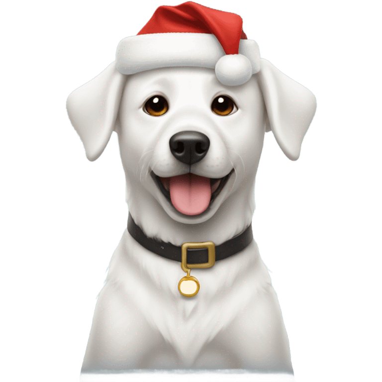 White dog with a Santa hat emoji