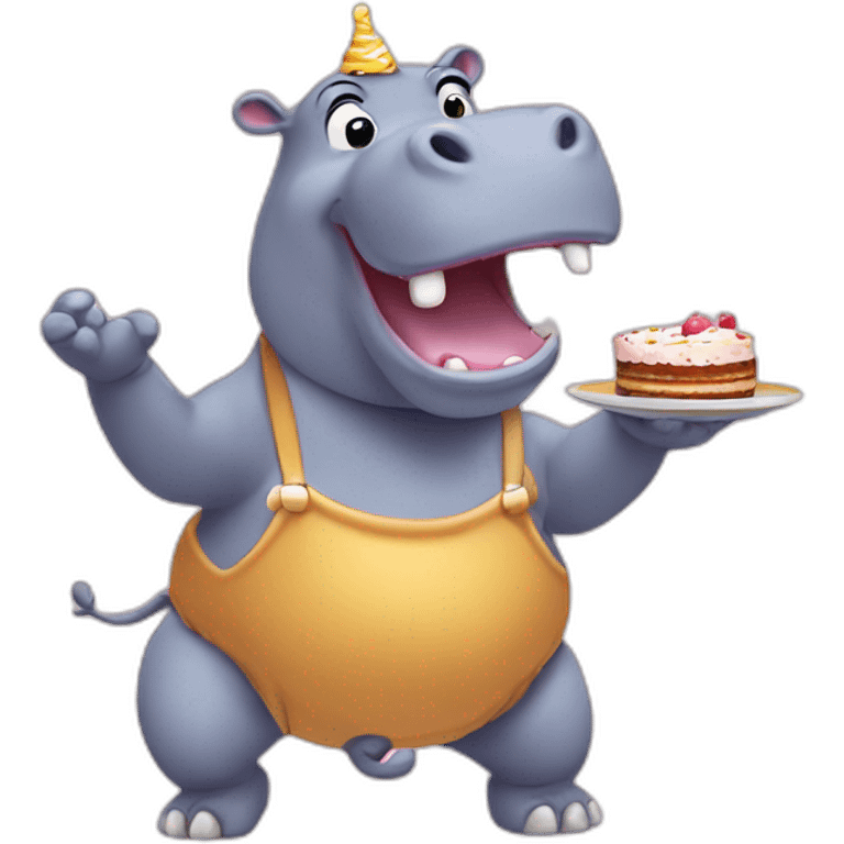 Dancing hippo eating cakes emoji