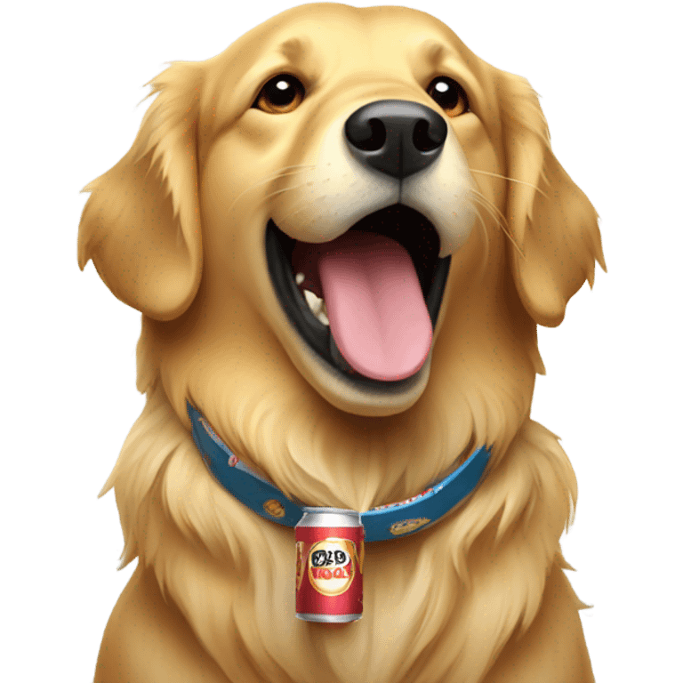 Golden retriever with a beer emoji