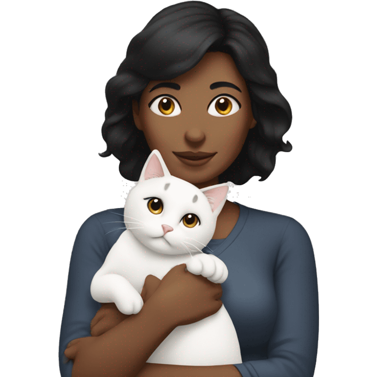 Mom with black hair and white cat  emoji