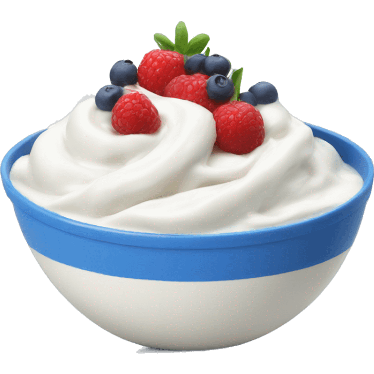 Yoghurt with fruit in a blue bowl emoji