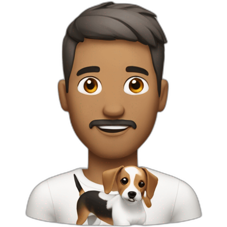 Man with modern hair cut with no t-shirt with jack russell terrier dog emoji