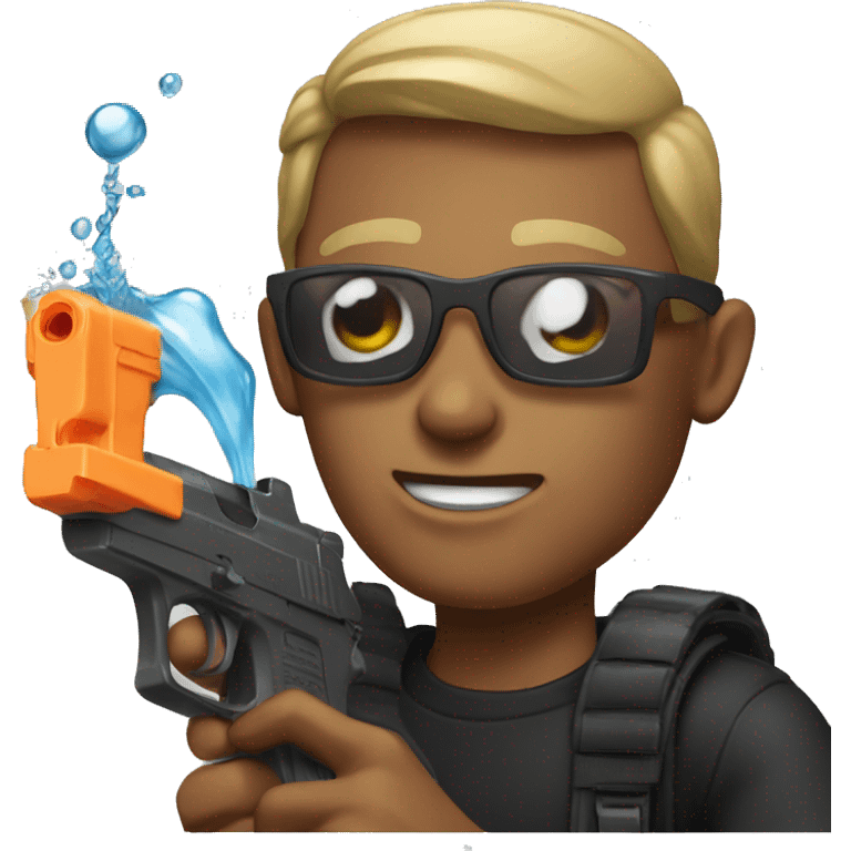 male portrait in black shirt with a water gun emoji