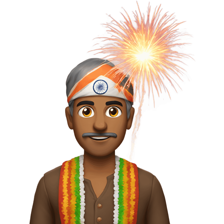 Indian man with fireworks emoji