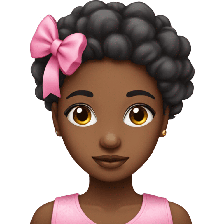 cute black girly wearing pink with a pink bow in her afro emoji