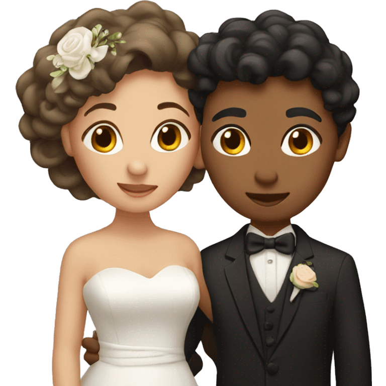 Two light brown women getting married kissing one has black short hair the other has Curley brown hair emoji