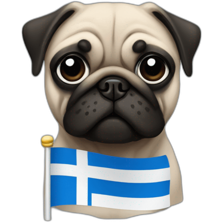 pug holding a inverted finland flag emoji