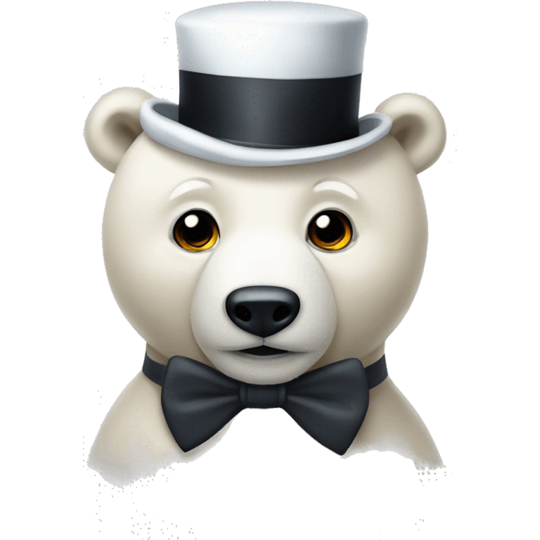 Cuddly polar bear with top hat and bow tie emoji