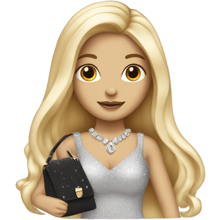 glam rich girl with diamonds on her handbag with blonde long hair emoji