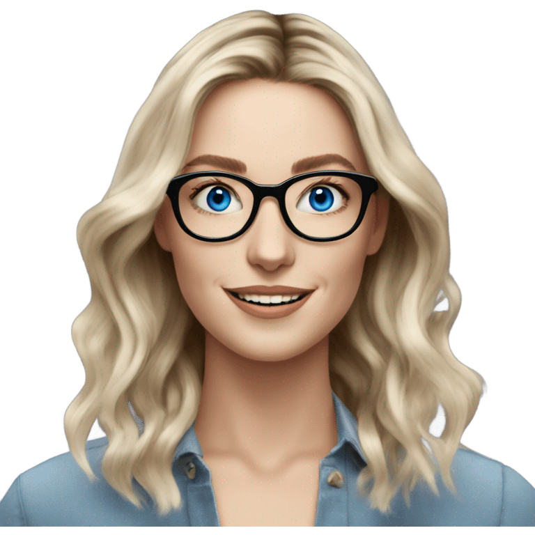 Shoulder length Balayage pale model lady with glasses and blue eyes happy  emoji