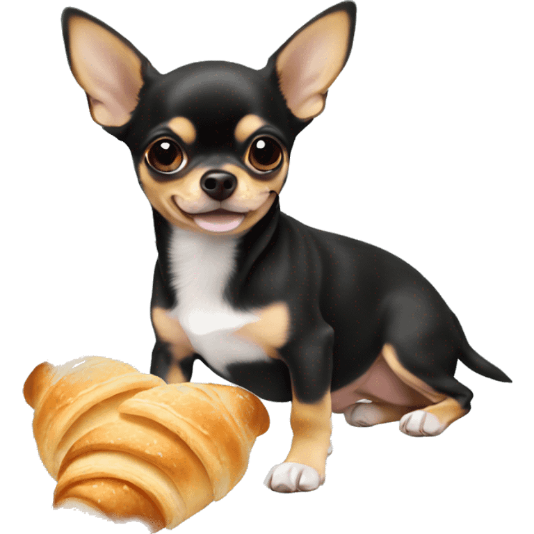 black and tan chihuahua puppy eating a croissant  emoji