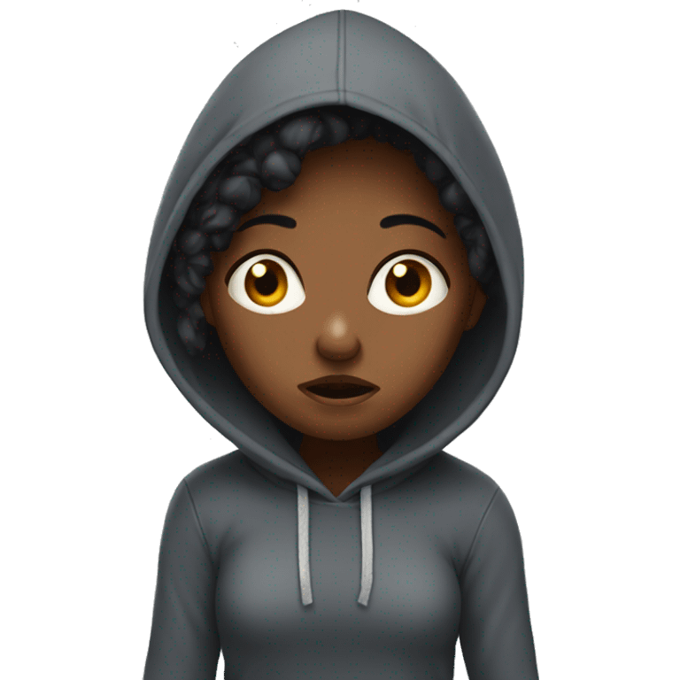 Black girl wearing a hoodie and scared  emoji