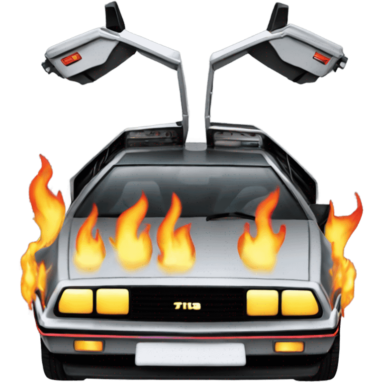 Delorean with flames from tires emoji