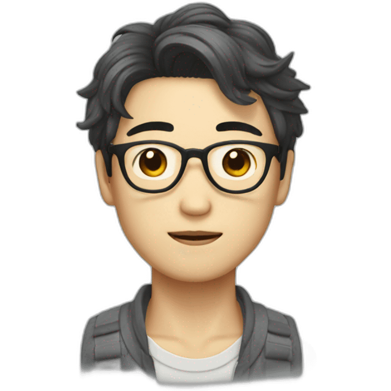 korean guy with glasses and curtains hair emoji