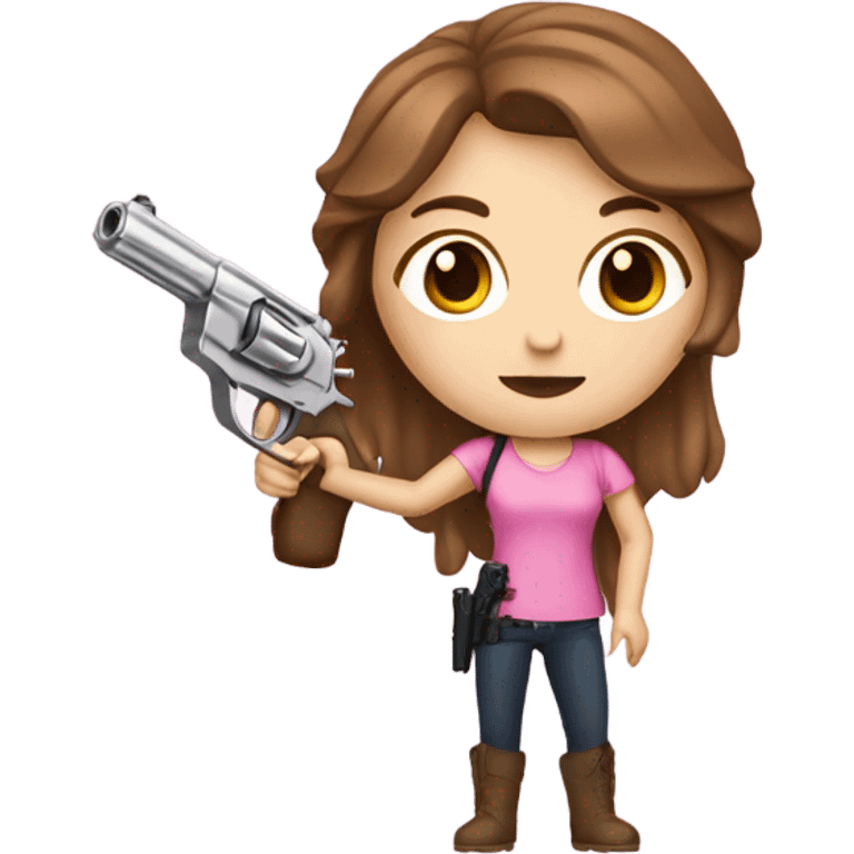 white girl with brown hair holding a pink gun  emoji