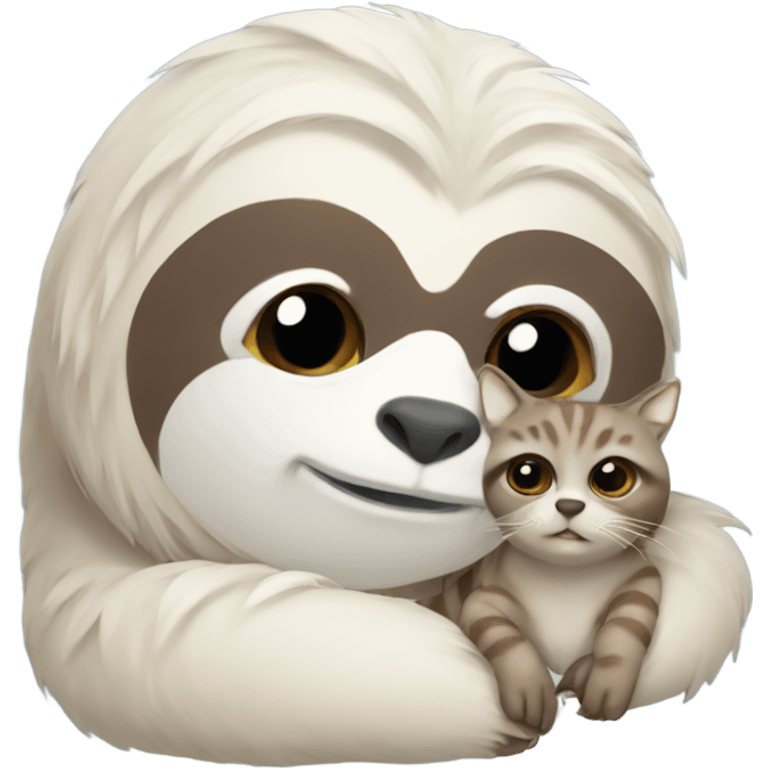 White sloth, holding tabby cat emoji