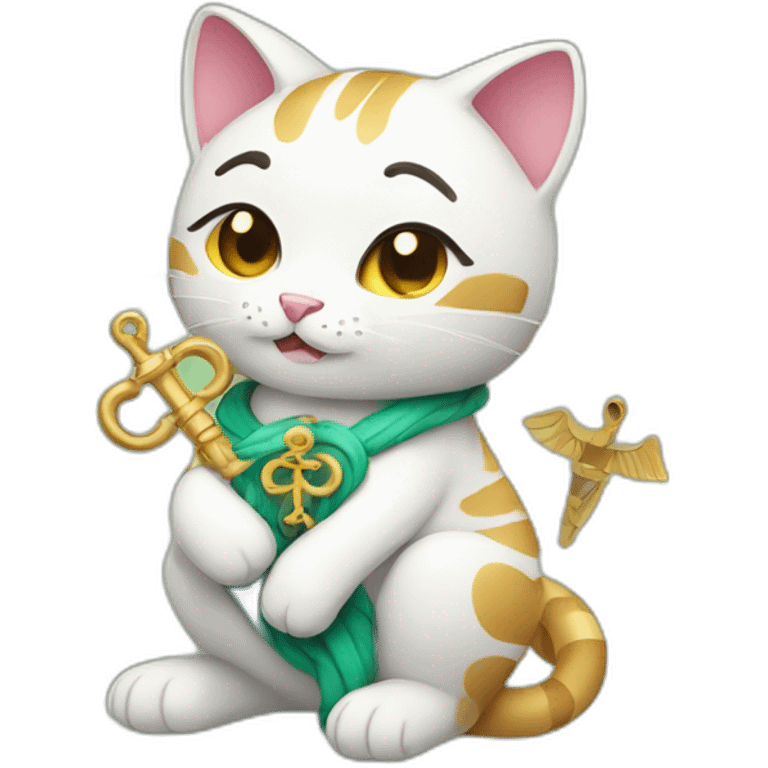 Chinese cat hugging entire Caduceus emoji