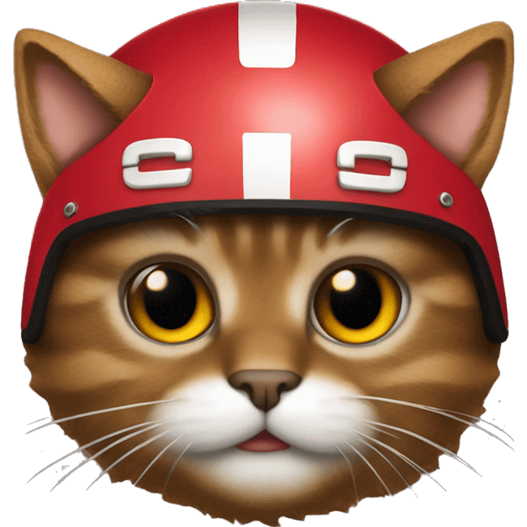 brown fluffy cat wearing a kansas city chiefs helmet emoji