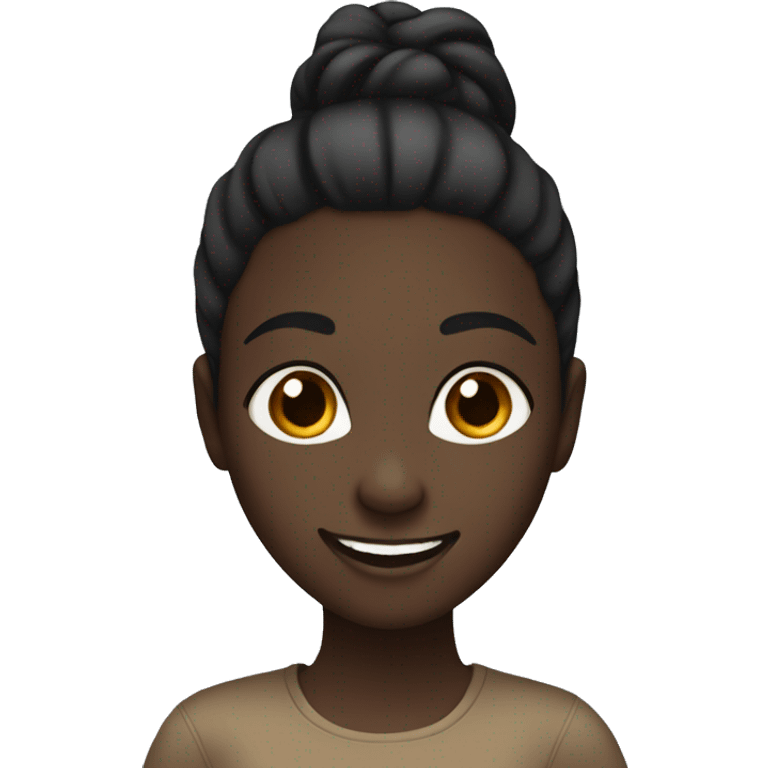 Dark skin girl with a black ponytail, smiling with a brown shirt on emoji