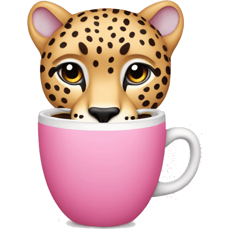 Pink cheetah drinking coffee emoji