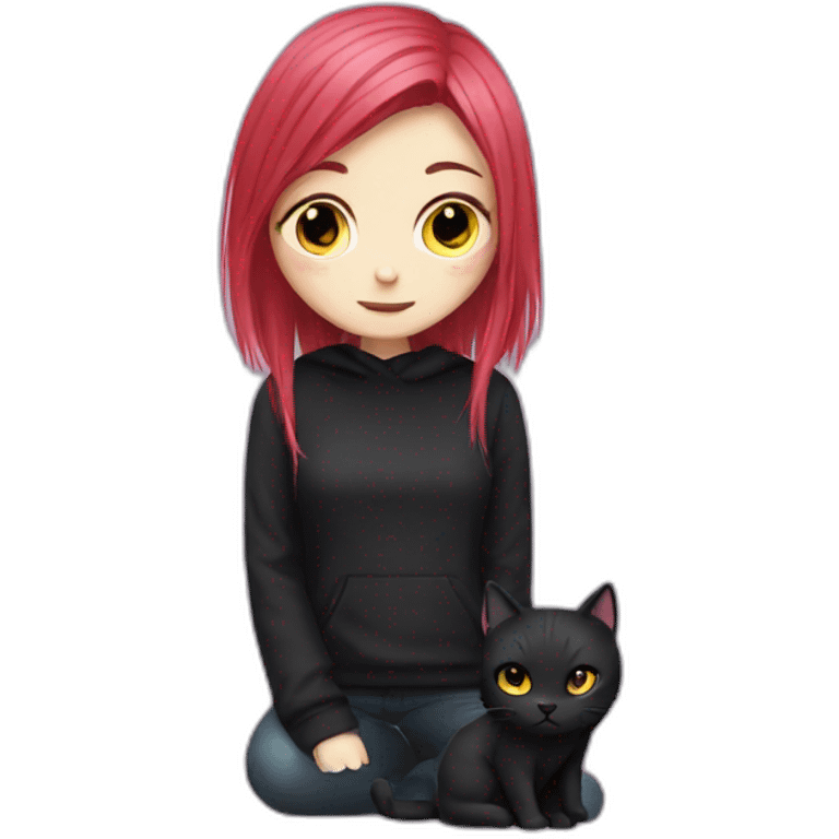 black cat with Emo girl emoji