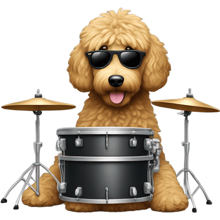 Golden doodle. Wearing sunglasses playing the drums  emoji