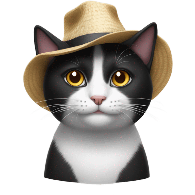 Black and white cat wearing a hat emoji