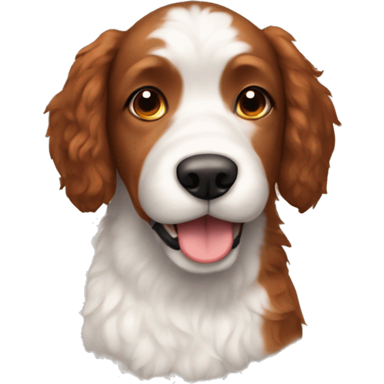 Doodle dog with red brown fur and white belly and paws emoji