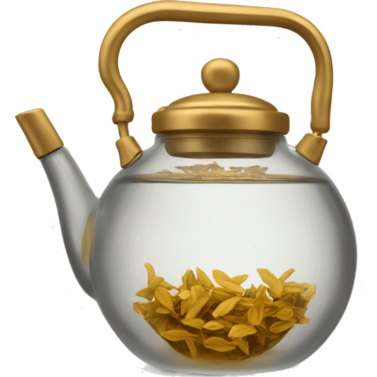 glass tea kettle with gold tea emoji