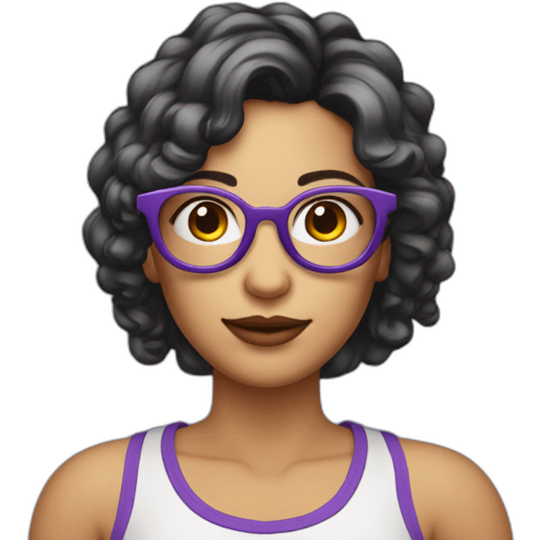 Femme avec cheveux violet court et lunette et avec des percing emoji