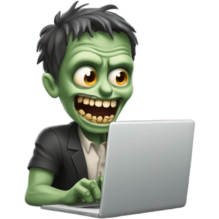 Handsome Zombie typing on laptop laughing emoji