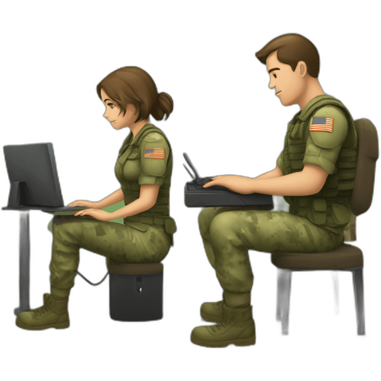 A soldier playing computer game while his non-soldier girlfriend waits for him angrilly emoji