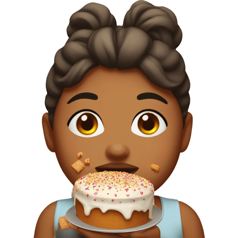 Fat girl eating cake with crumbs on face emoji