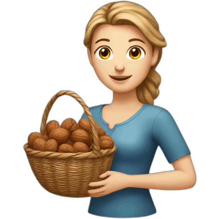 White girl with basket of walnuts emoji