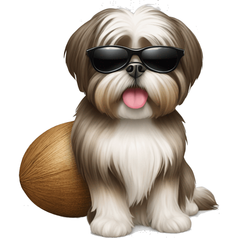 Shih Tzu with sunglasses and a coconut ￼ emoji