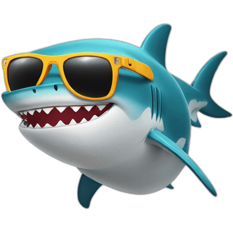 Shark putting on sunscreen and sunglasses emoji