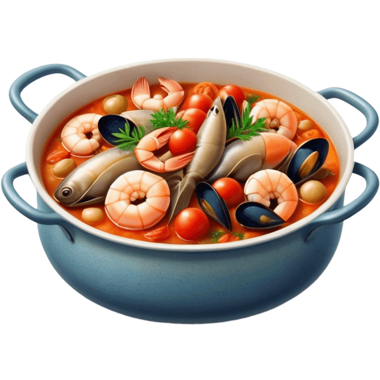 Cinematic Realistic Buzara Seafood Dish Emoji, depicted as a rustic, flavorful seafood stew with shellfish rendered with rich textures and dynamic, maritime lighting. emoji