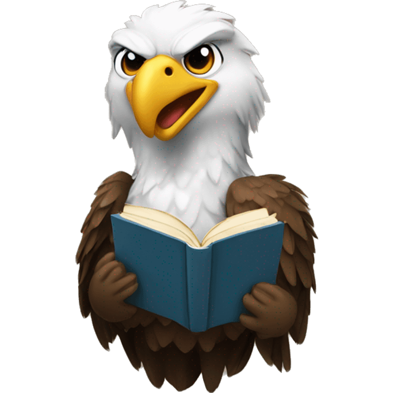 eagle reading a book with a big smile emoji