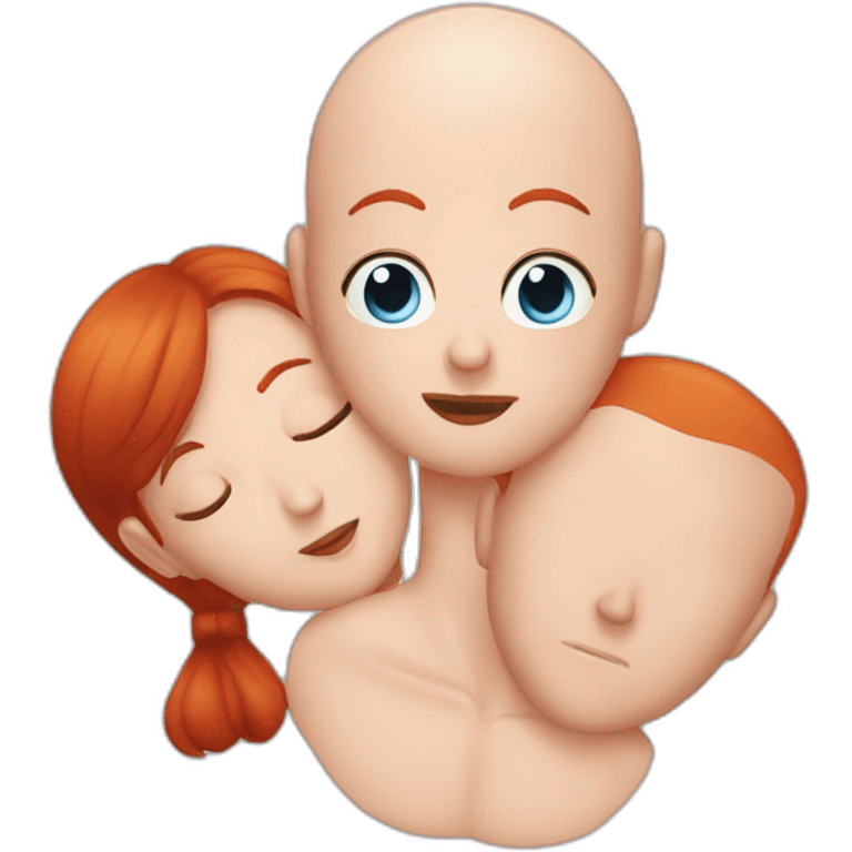 couple kiss bald guy eyes blue with redhead woman emoji