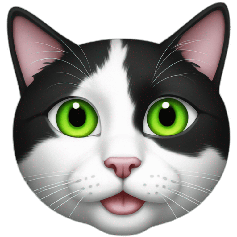 black and white cat green yeyes emoji