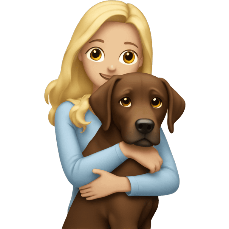 Girl with blonde hair hugging brown lab emoji