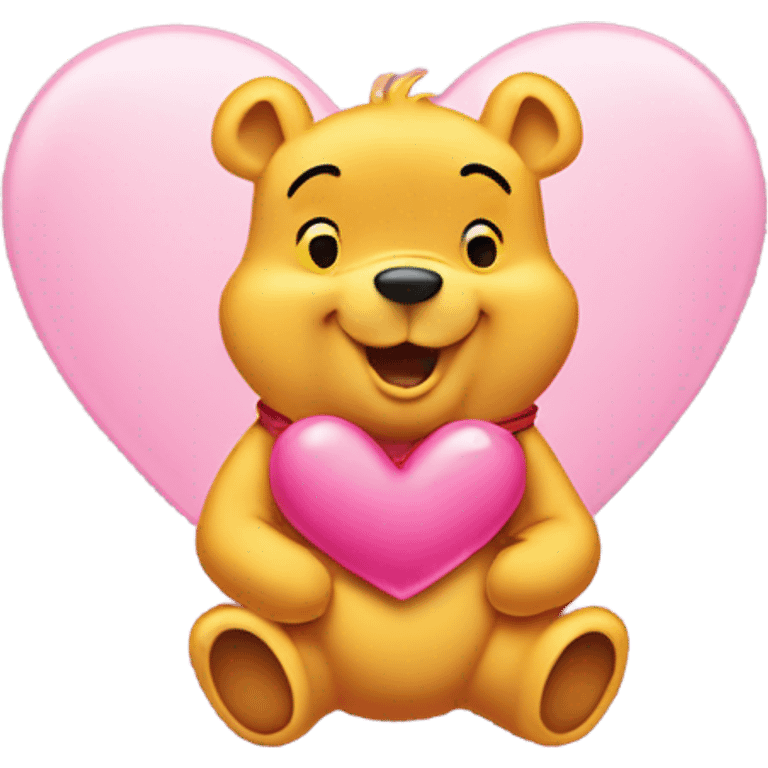 Winnie the Pooh cute with pink heart emoji