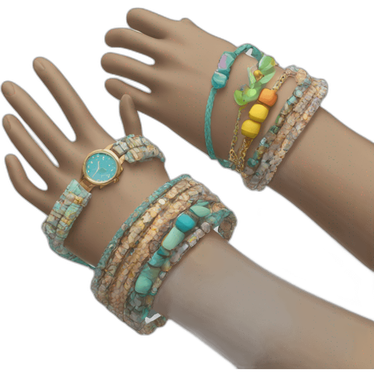 manikin hand with a stack of bracelets on wrist emoji