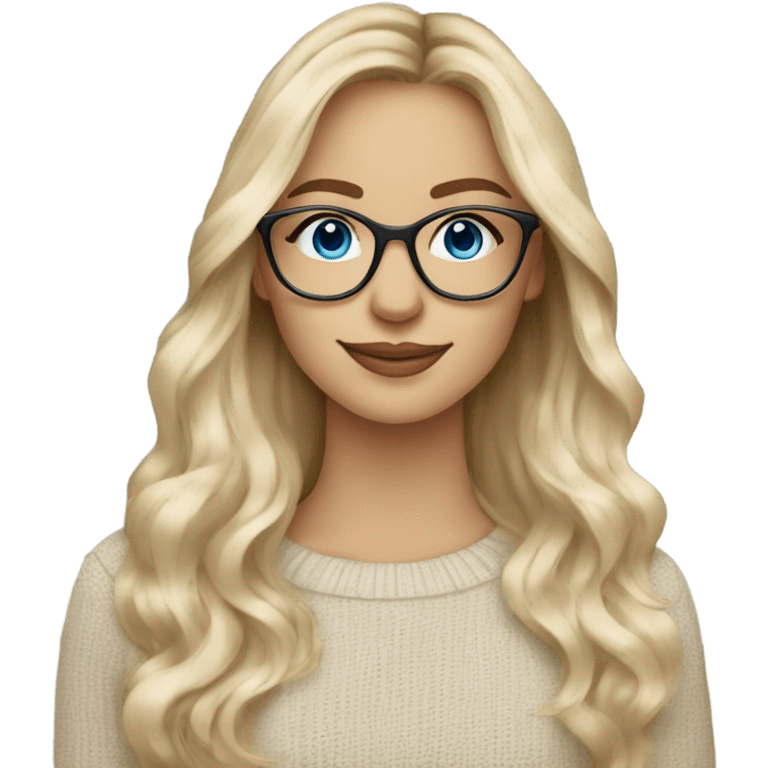 Blue eye long blonde balayage hair white woman beige sweater wearing glasses happy emoji