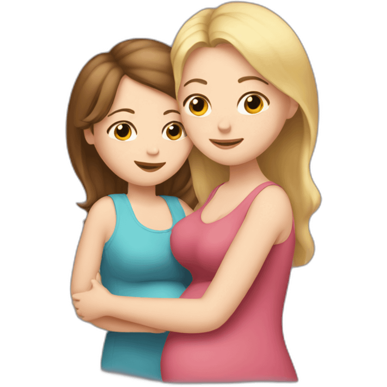 Girl with Brown Hair gives a hug to a pregnant Girl with blond Hair emoji