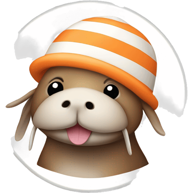 Cute walrus wearing orange striped hat emoji